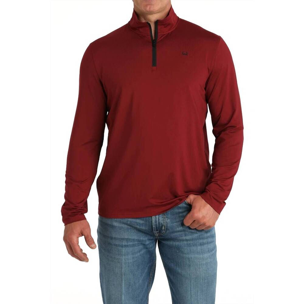 NEW CINCH arenaflex quarter zip sweater in burgundy